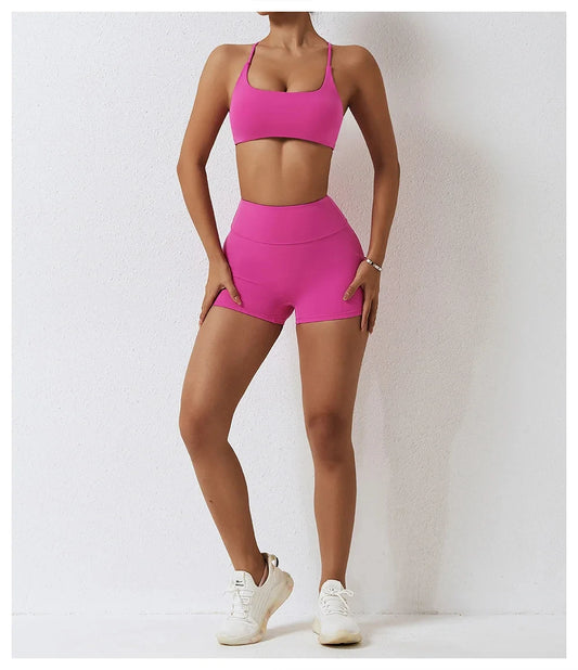 High-Waist Shorts & Push-Up Bra Pink / XL