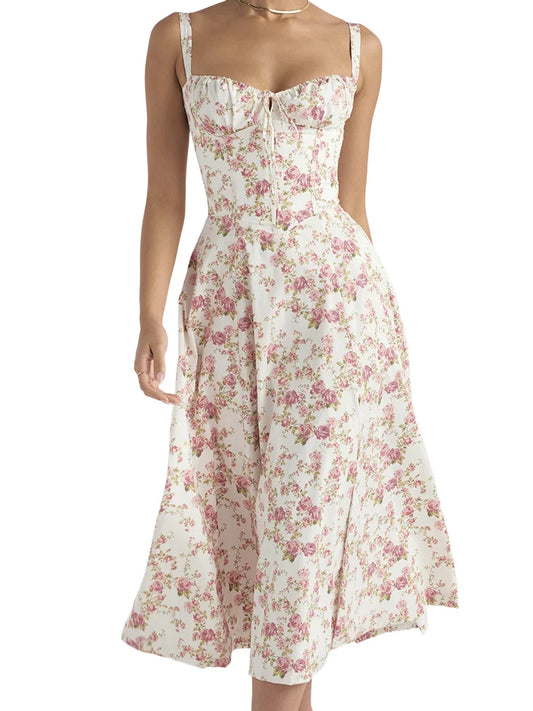 Floral High Split Summer Dress